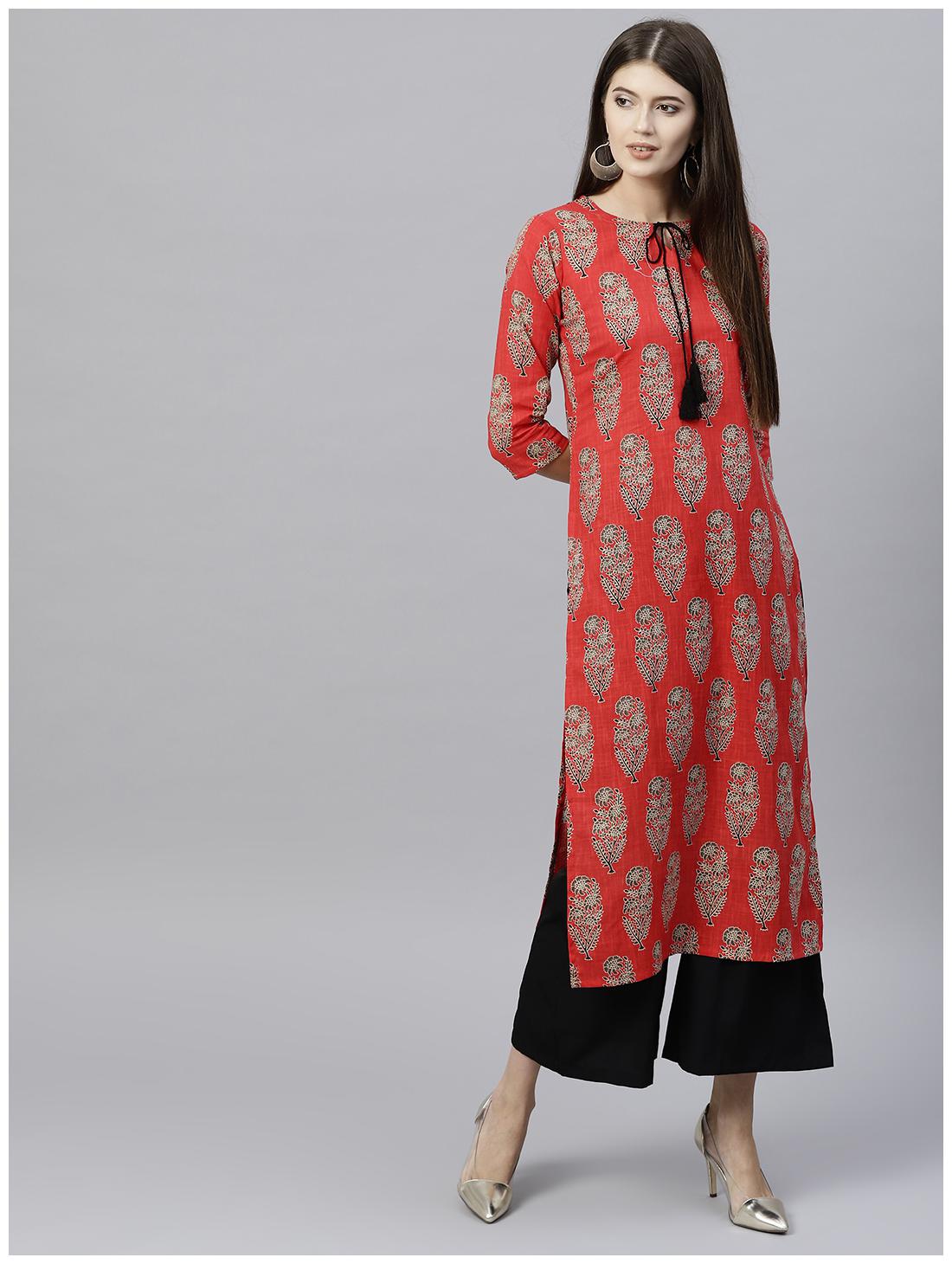 

GERUA Women Red Floral Straight Kurta