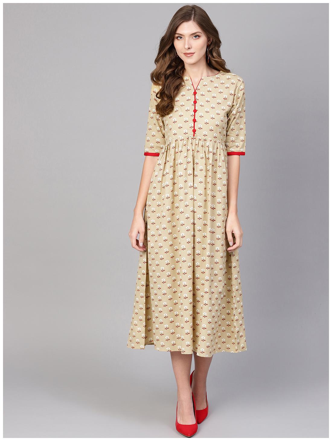 

GERUA Women Cotton Beige A-line Dress