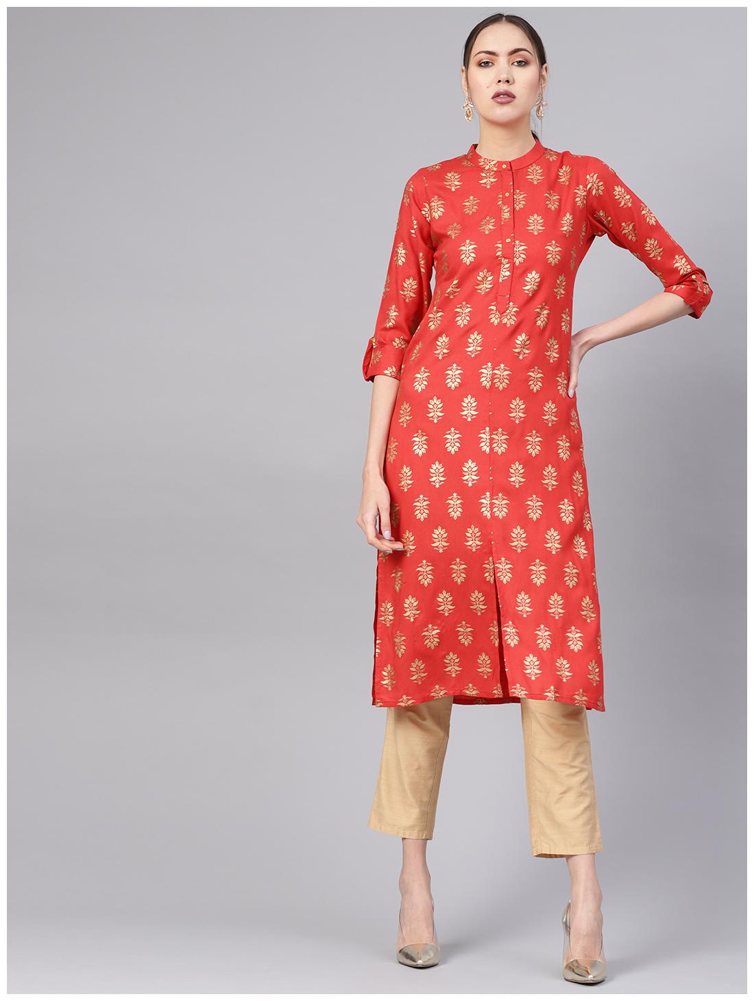 

GERUA Women Red Printed Straight Kurta