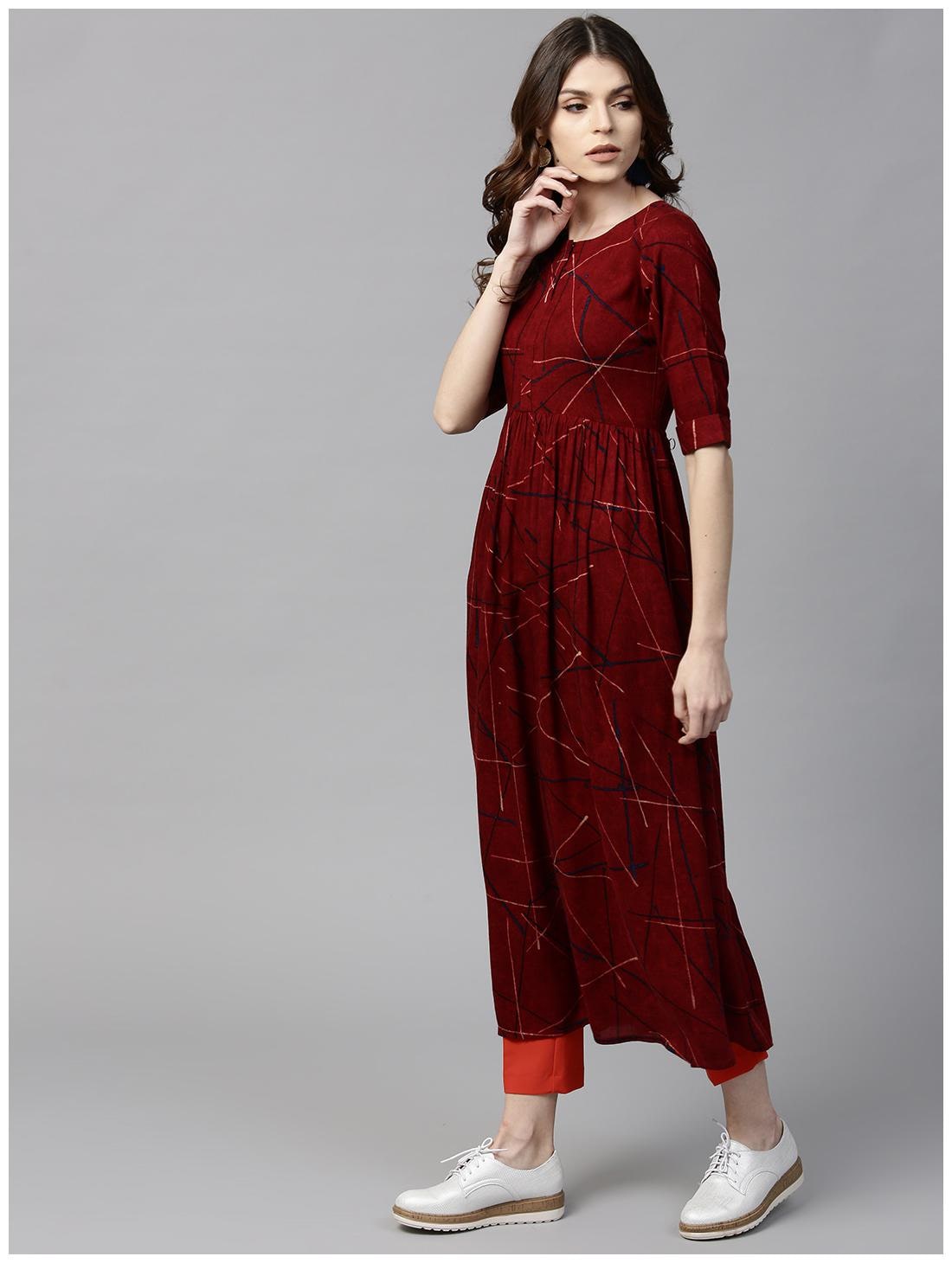 

GERUA Women Rayon Anarkali Kurta -Maroon