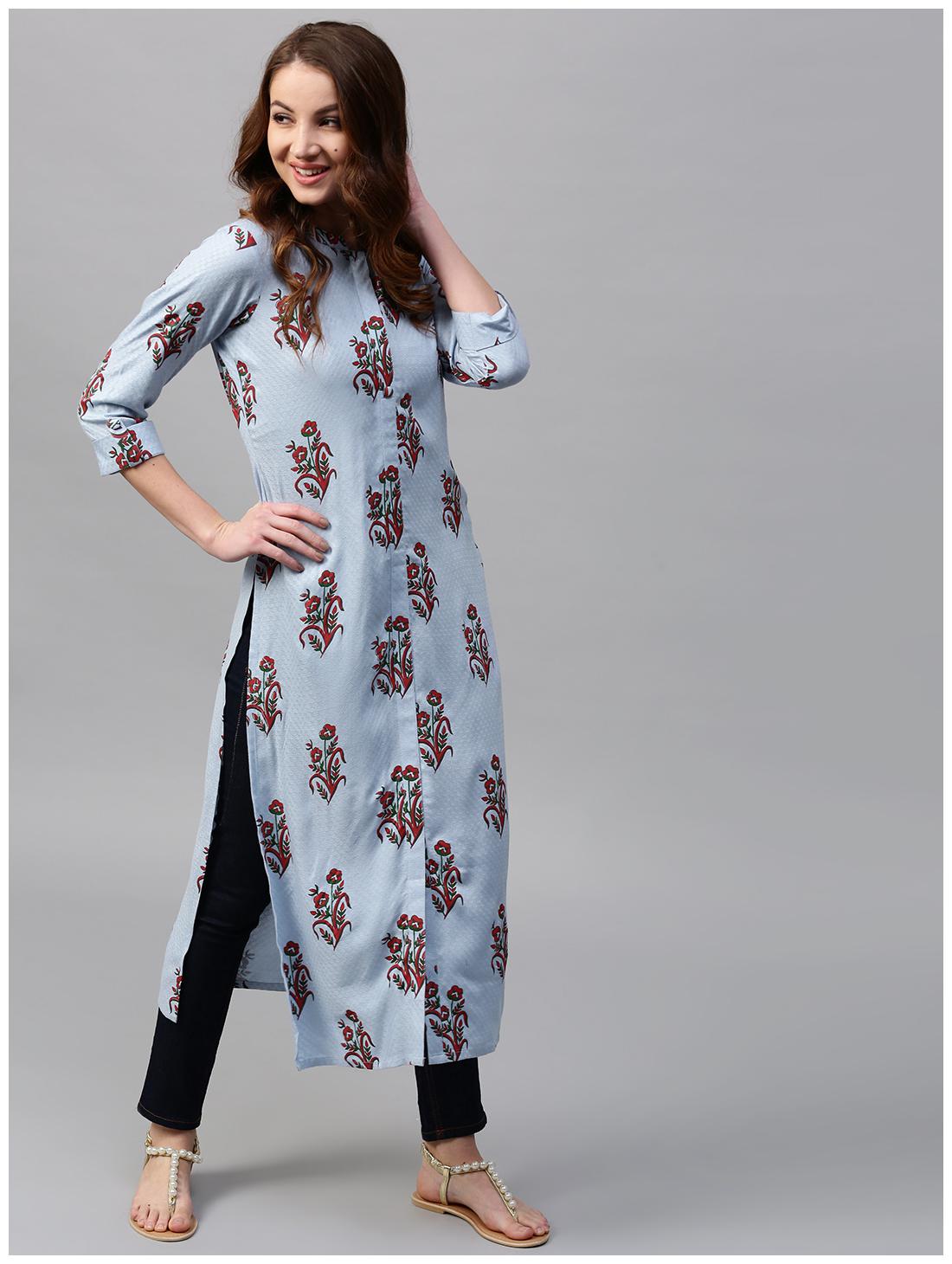 

GERUA Women Blue Floral Straight Kurta