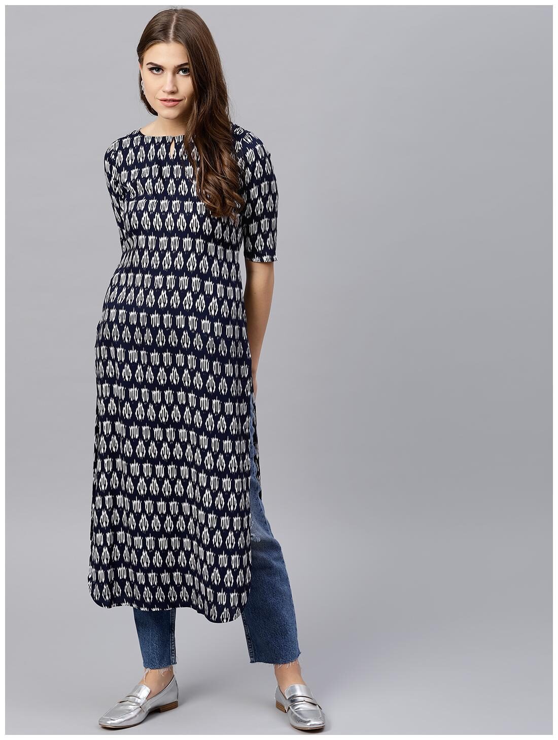 

GERUA Women Blue Abstract Straight Kurta