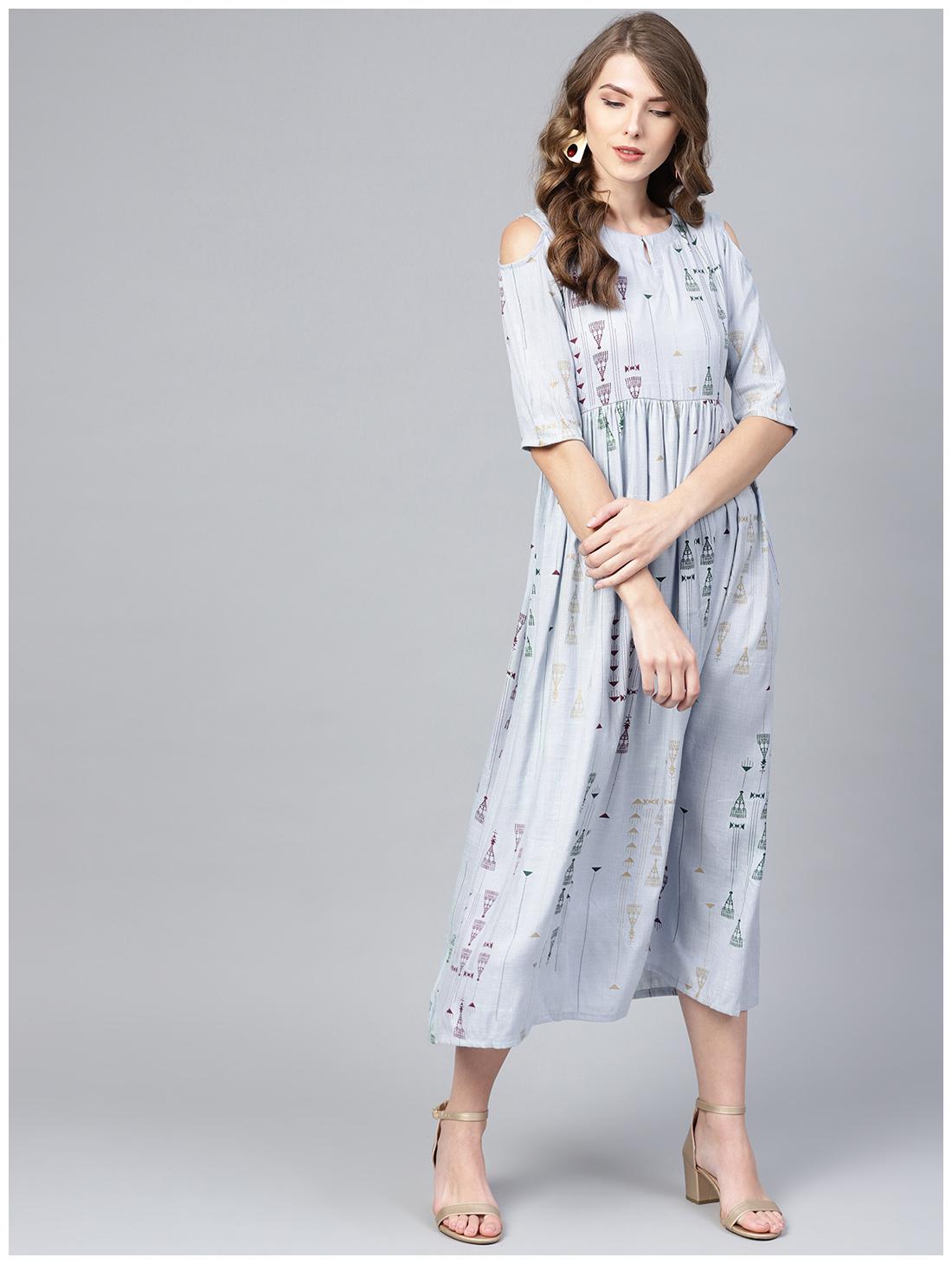 

GERUA Women Grey Printed Anarkali Kurta
