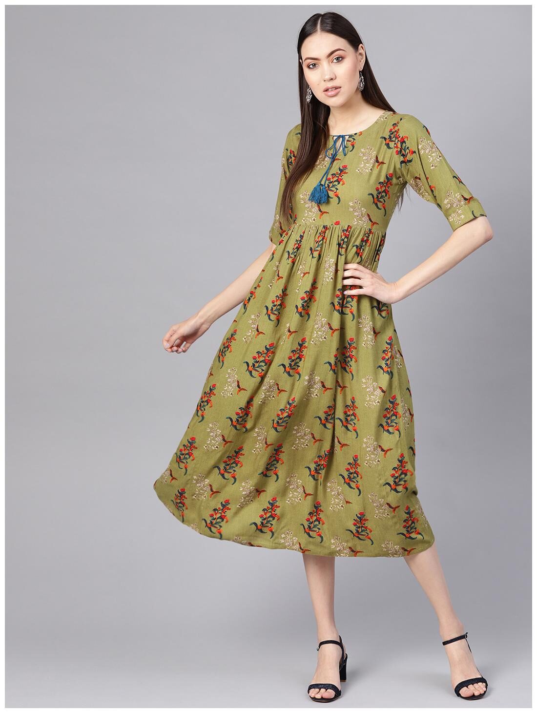 

GERUA Women Rayon Green A-line Dress