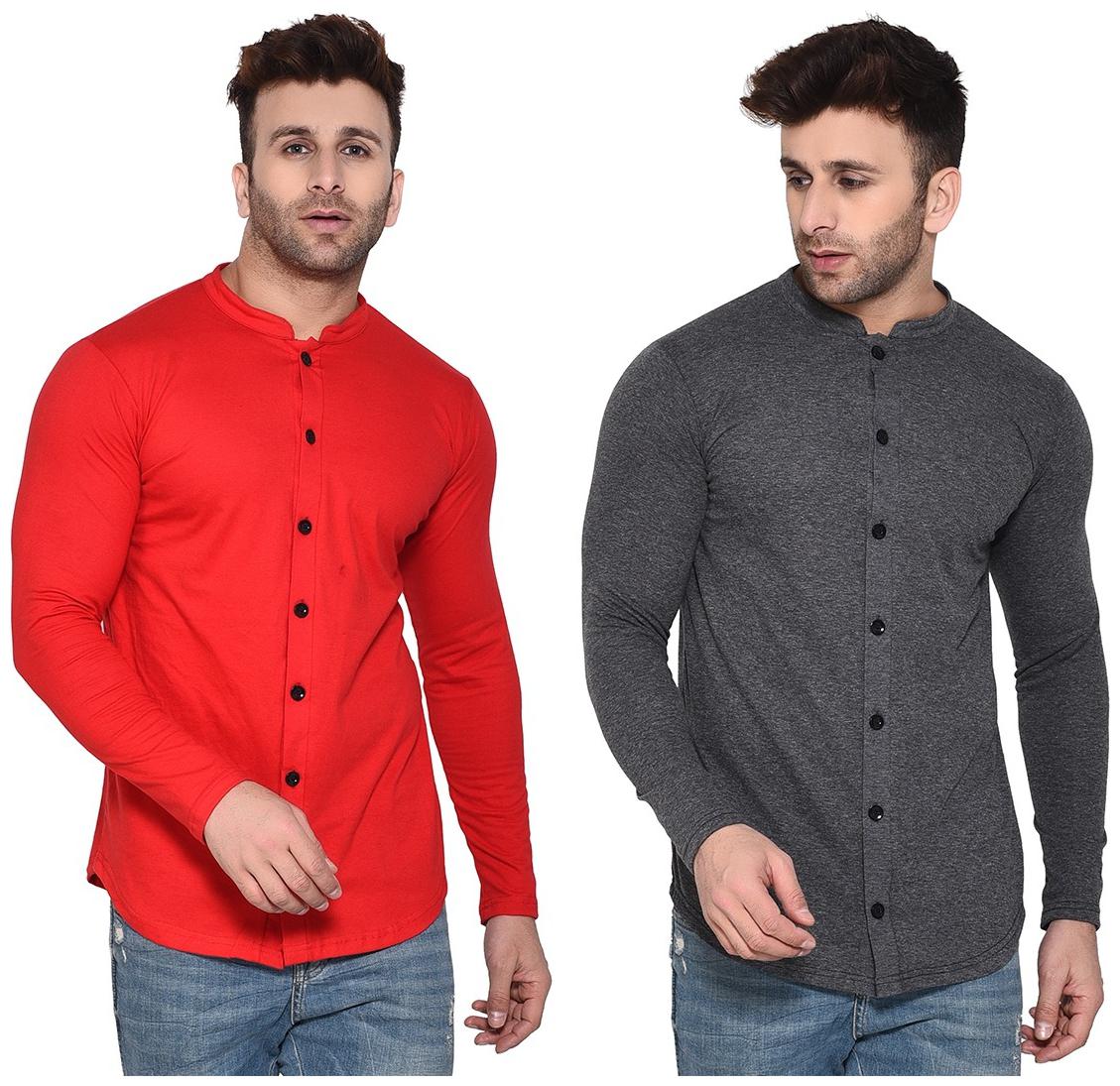 

Geum Men Red Grey Solid Regular Fit Casual Shirt