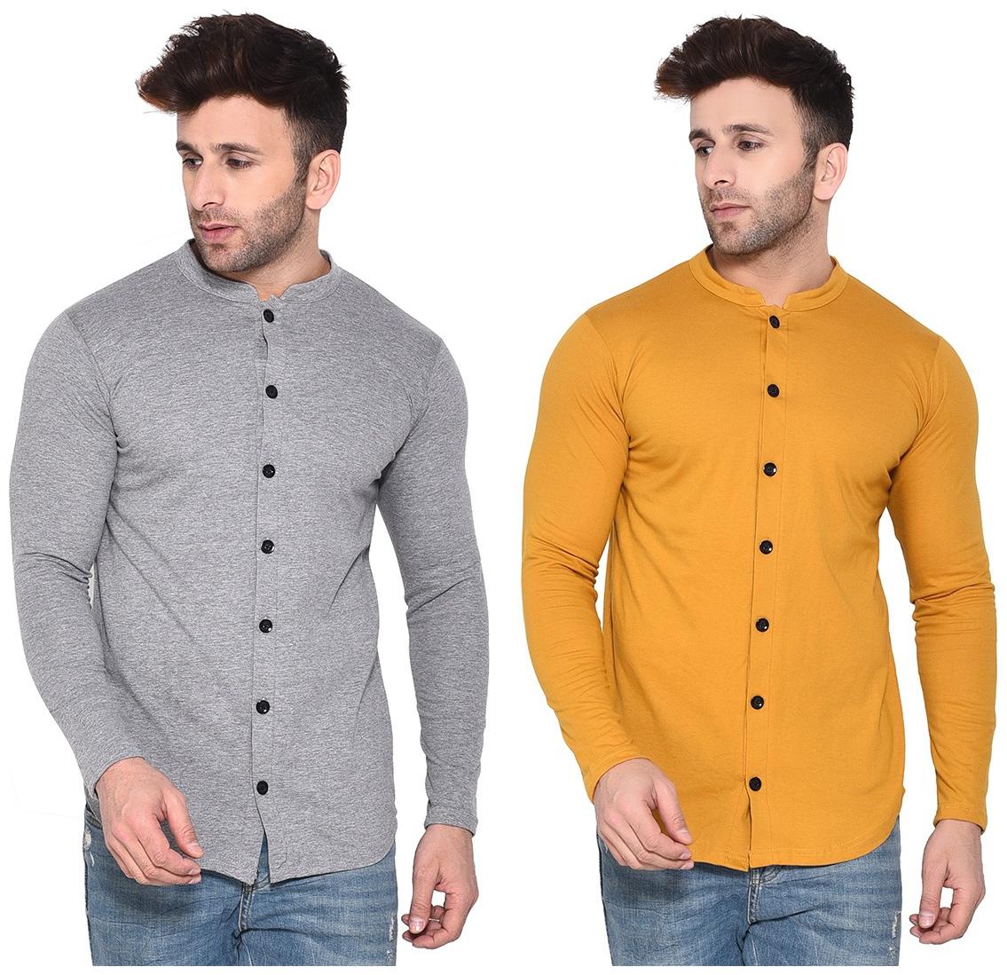 

Geum Cotton Blend Solid Grey MustardColor Casual Shirt For Men (Pack Of 2)