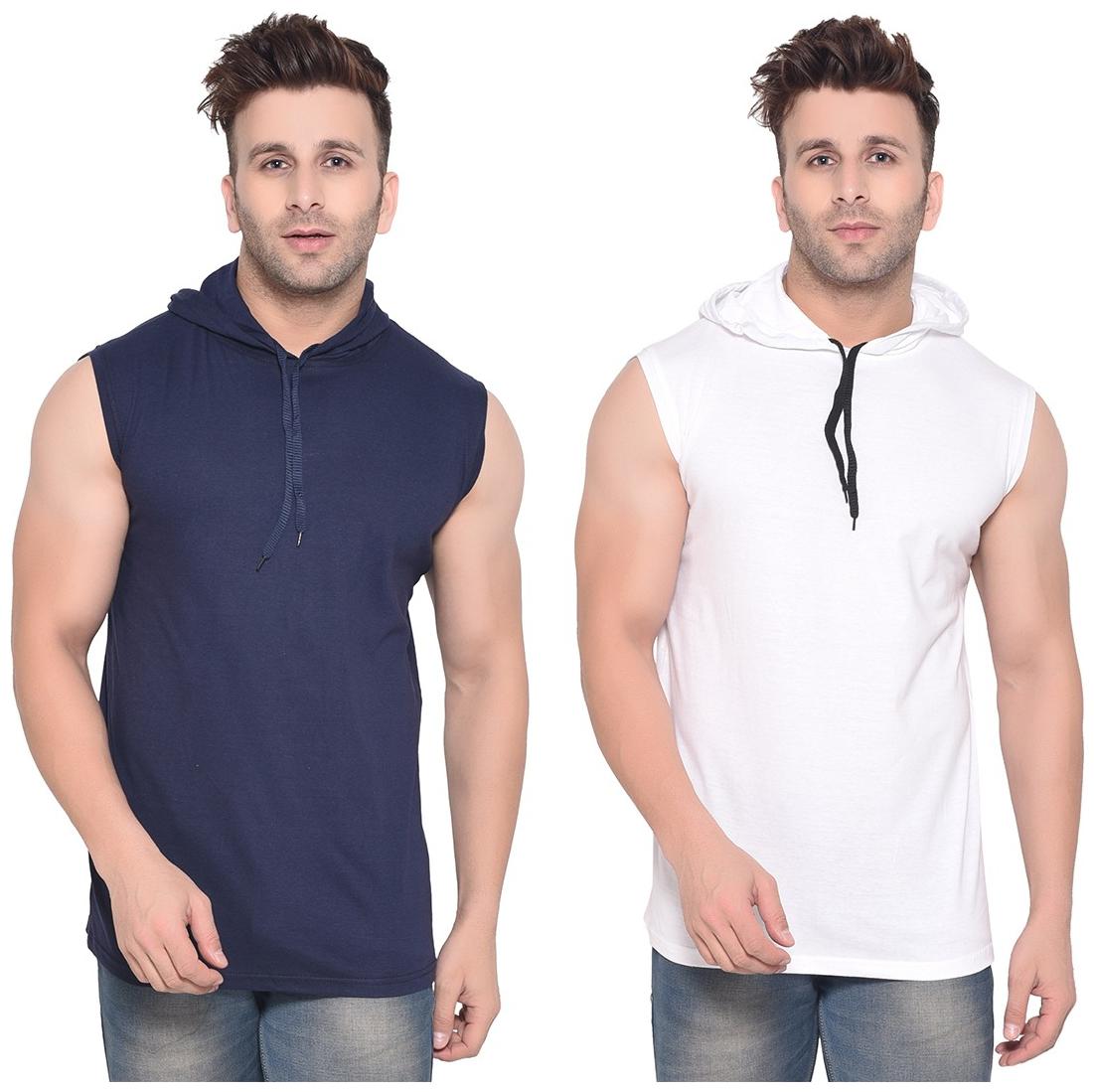 

Geum Men Blue White Slim fit Cotton Blend Hood T-Shirt - Pack Of 2