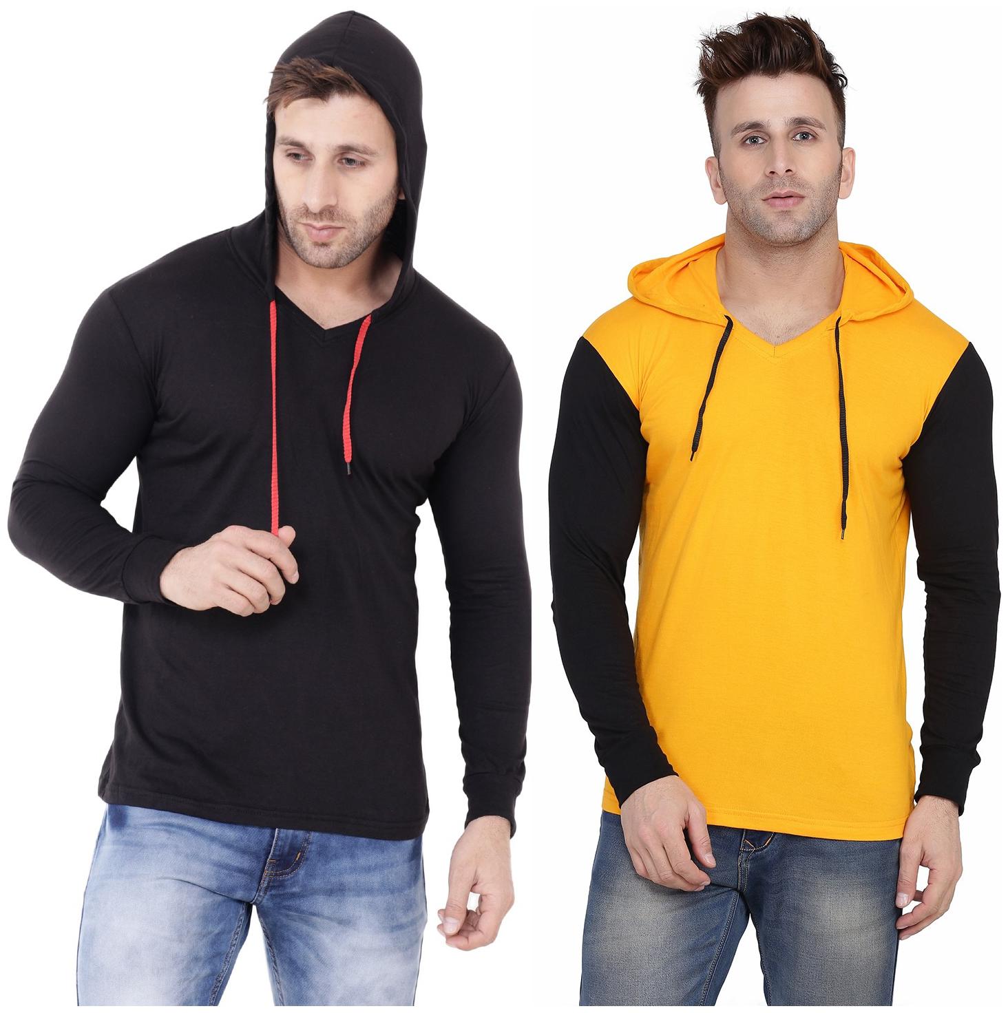 

Geum Men Black Yellow Slim fit Cotton Blend Hood T-Shirt - Pack Of 2