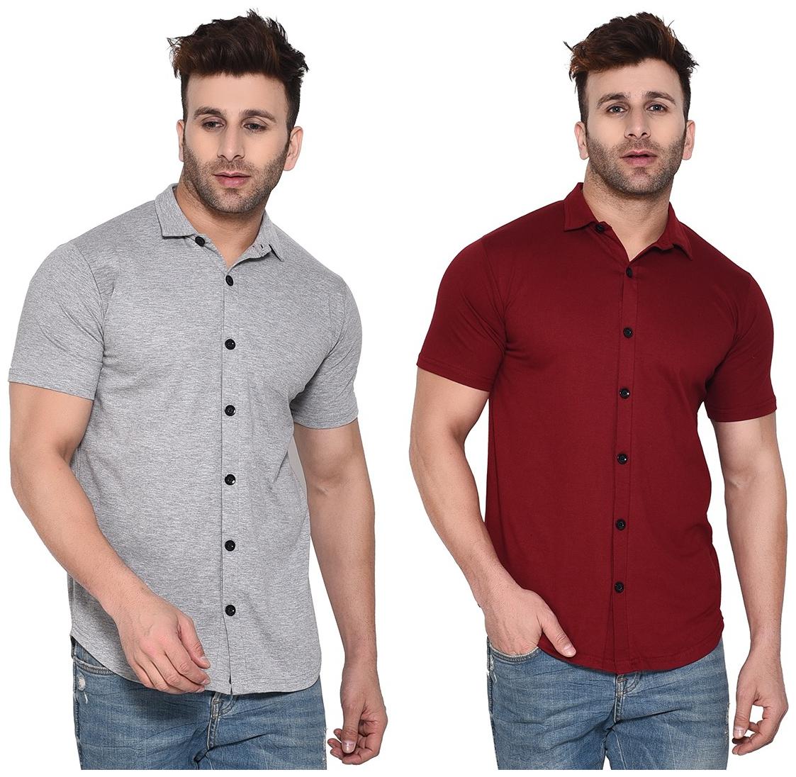 

Geum Men Grey Maroon Solid Regular Fit Casual Shirt