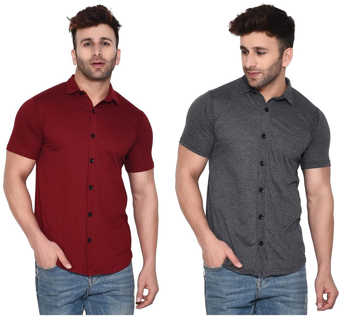 

Geum Men Maroon Grey Solid Regular Fit Casual Shirt