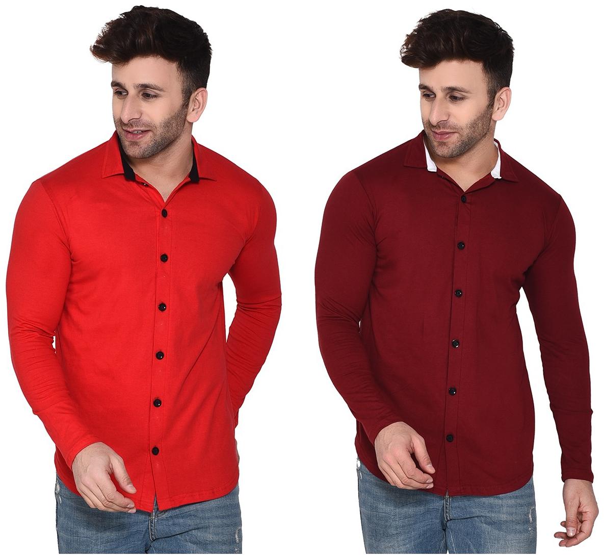 

Geum Men Red Maroon Solid Regular Fit Casual Shirt