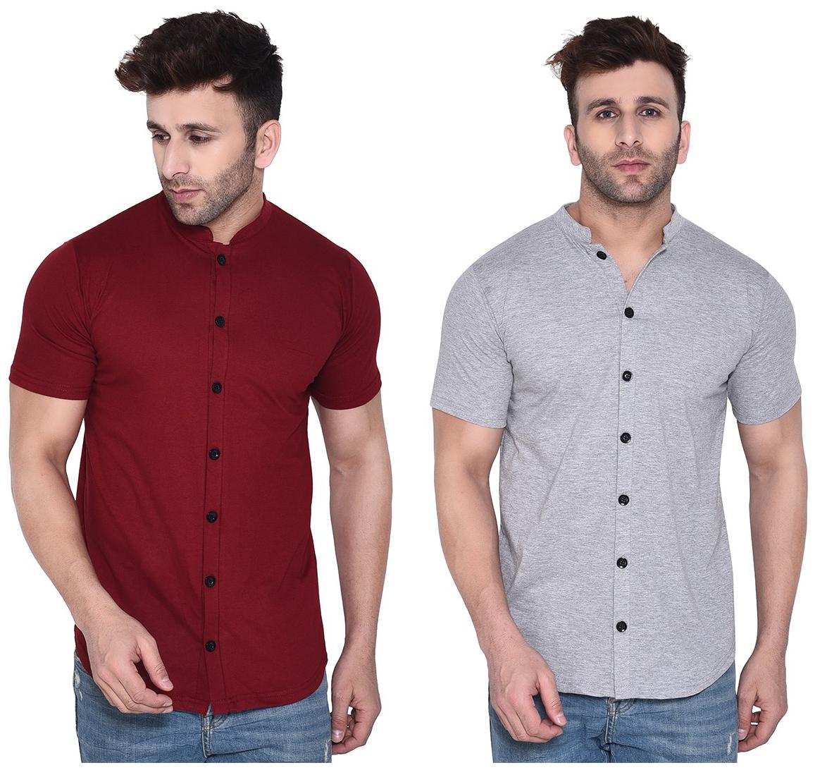 

Geum Men Maroon Grey Solid Regular Fit Casual Shirt