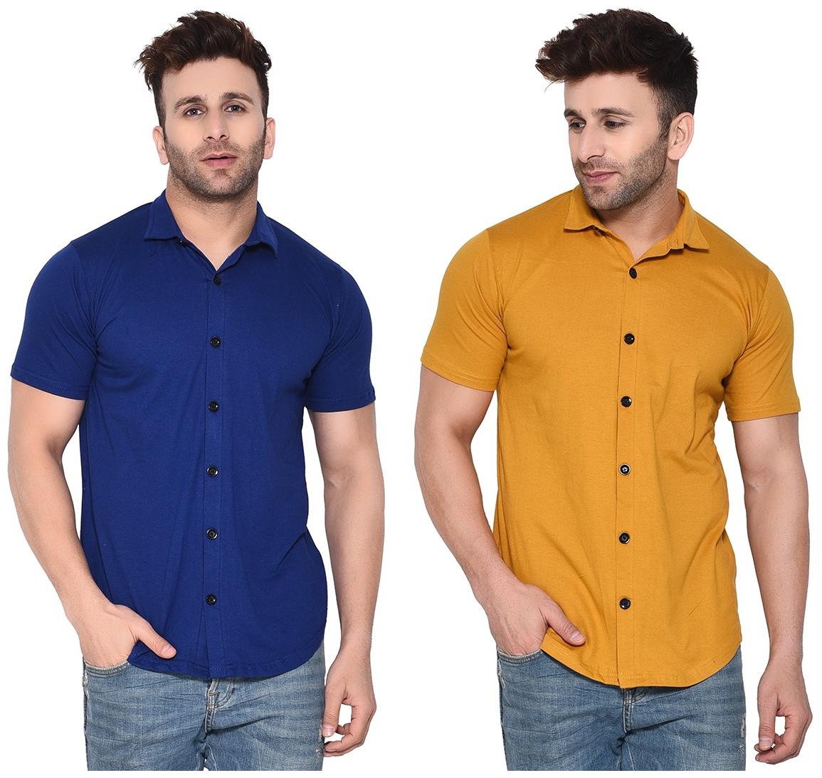 

Geum Cotton Blend Solid Blue MustardColor Casual Shirt For Men (Pack Of 2)