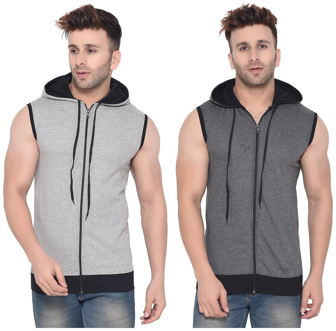 

Geum Men Grey Slim fit Cotton Blend Hood T-Shirt - Pack Of 2