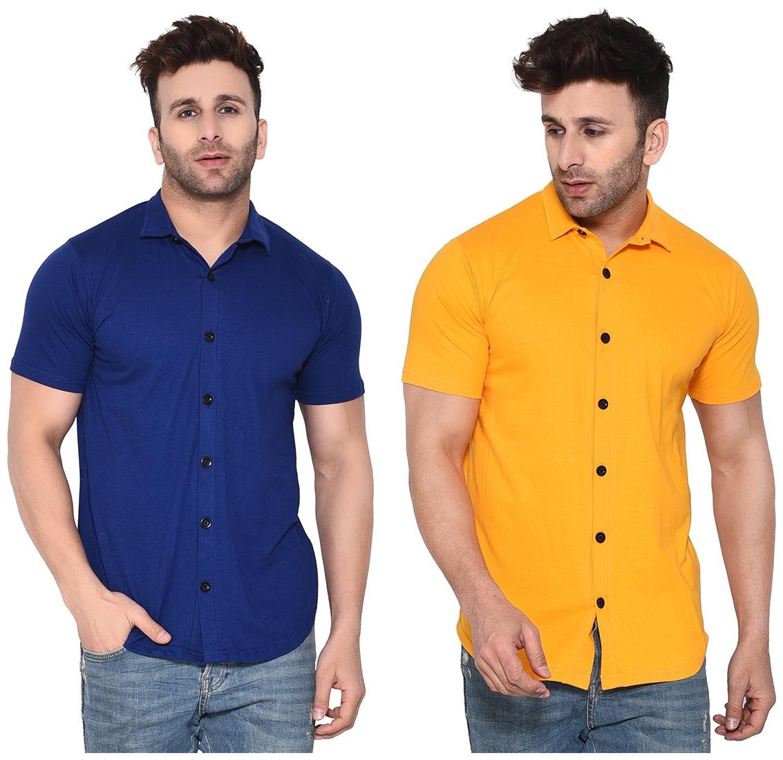 

Geum Men Blue Yellow Solid Regular Fit Casual Shirt
