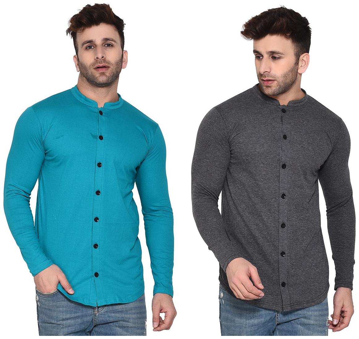 

Geum Cotton Blend Solid Turquoise Grey Color Casual Shirt For Men (Pack Of 2)