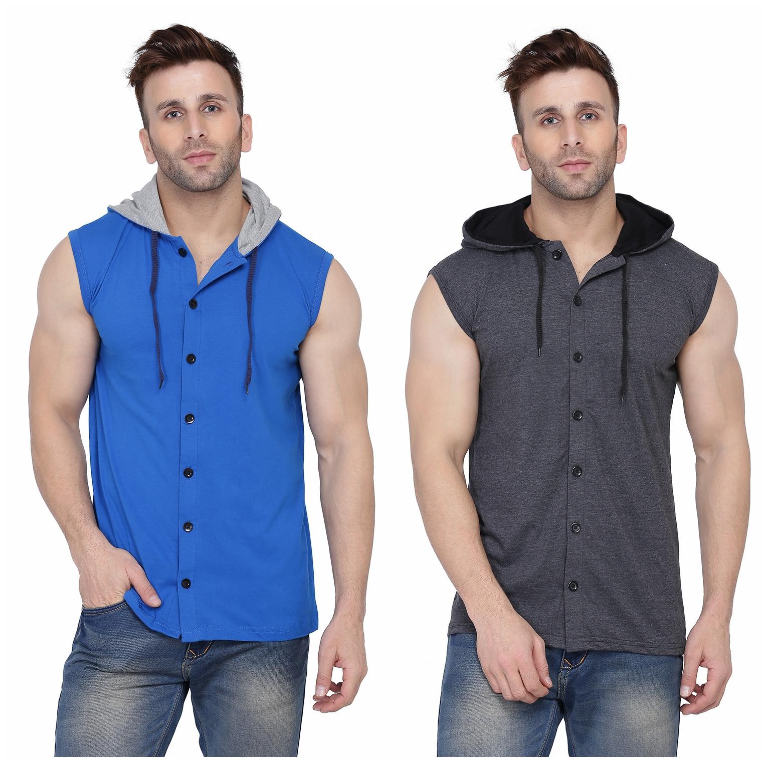 

Geum Men Blue Grey Slim fit Cotton Blend Hood T-Shirt - Pack Of 2