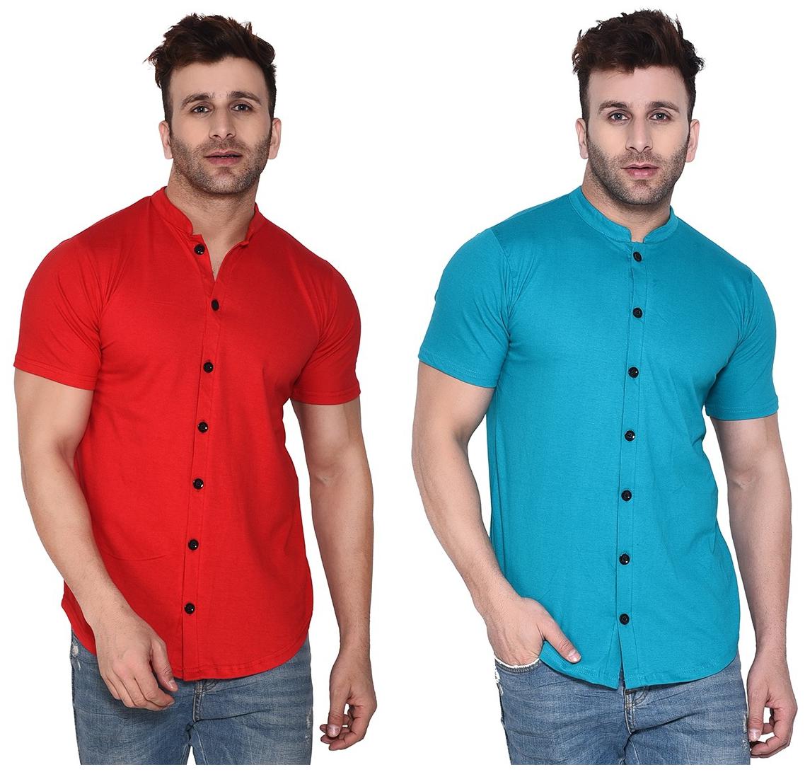 

Geum Cotton Blend Solid Red Turquoise Color Casual Shirt For Men (Pack Of 2)