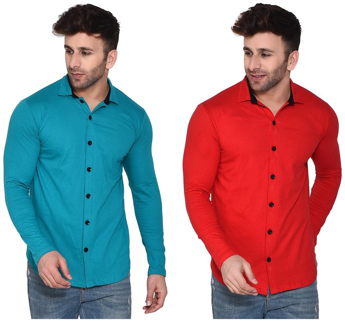 

Geum Cotton Blend Solid Turquoise Red Color Casual Shirt For Men (Pack Of 2)