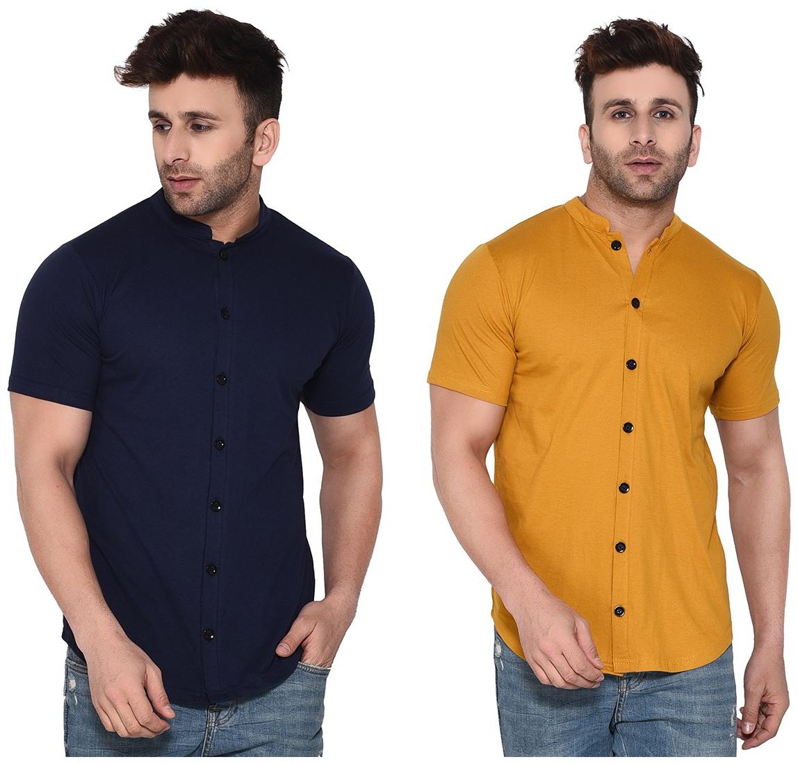 

Geum Cotton Blend Solid Blue MustardColor Casual Shirt For Men (Pack Of 2)