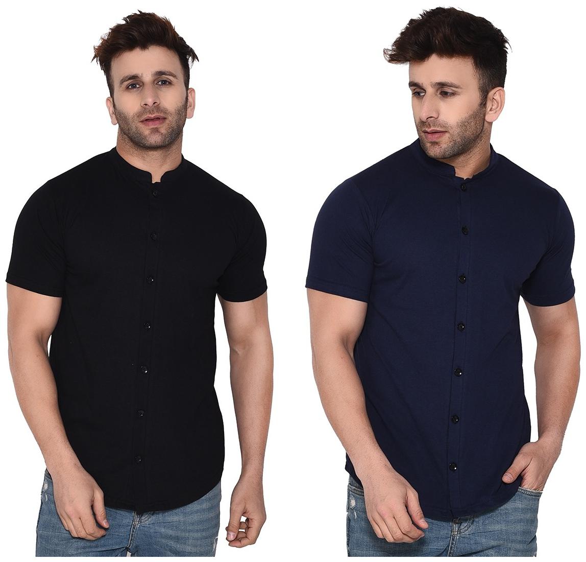 

Geum Men Black Blue Solid Regular Fit Casual Shirt