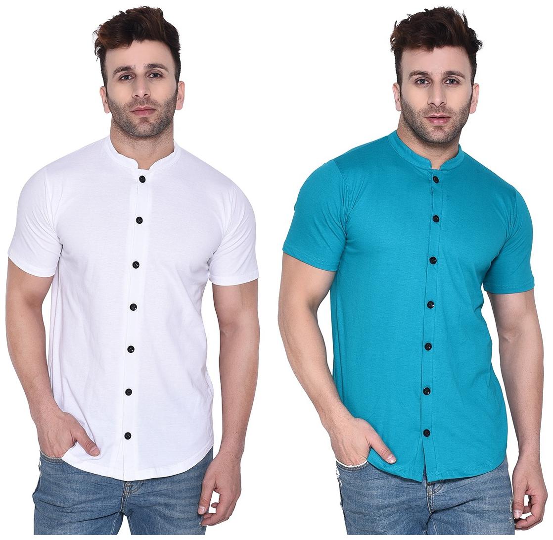 

Geum Cotton Blend Solid White Turquoise Color Casual Shirt For Men (Pack Of 2)