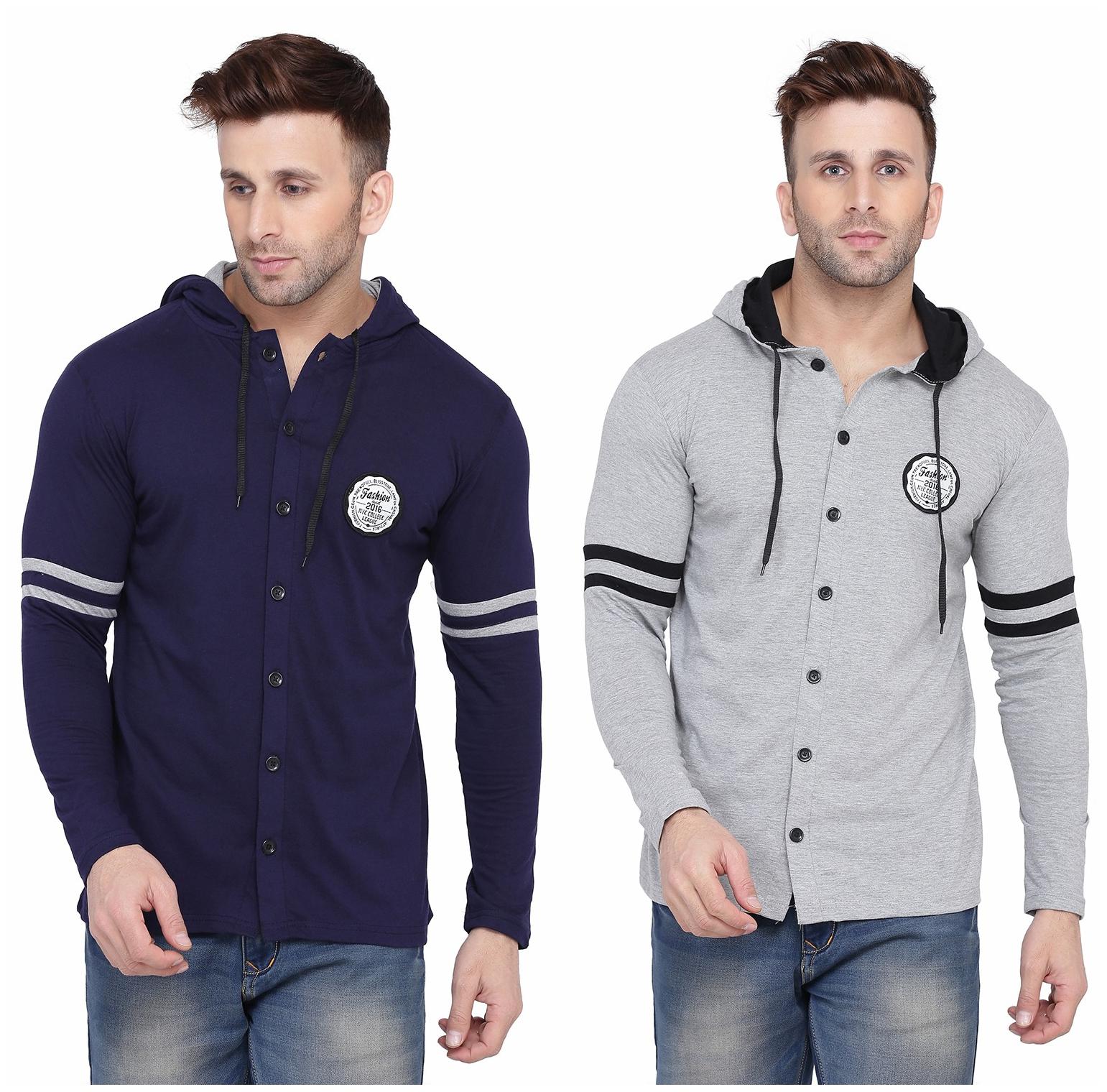 

Geum Men Blue Grey Slim fit Cotton Blend Hood T-Shirt - Pack Of 2