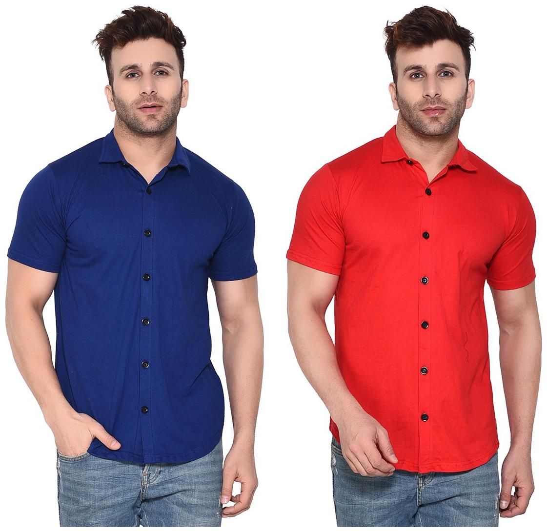 

Geum Men Blue Red Solid Regular Fit Casual Shirt
