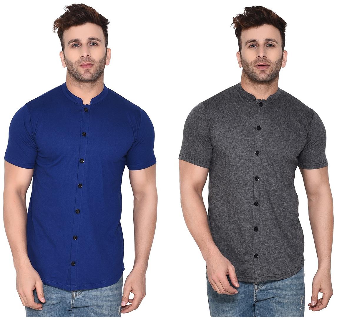 

Geum Men Blue Grey Solid Regular Fit Casual Shirt