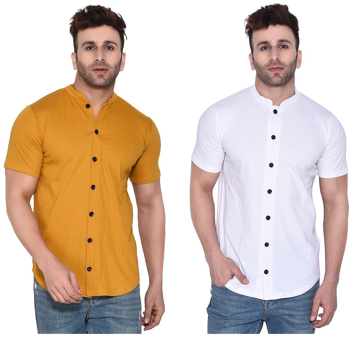 

Geum Cotton Blend Solid Mustard White Color Casual Shirt For Men (Pack Of 2)
