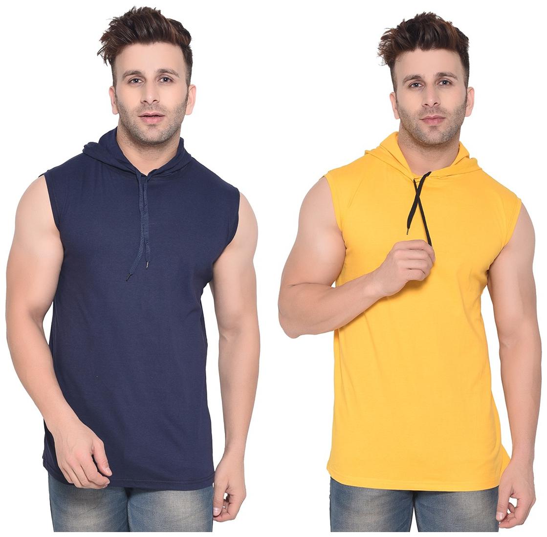 

Geum Men Yellow Blue Slim fit Cotton Blend Hood T-Shirt - Pack Of 2