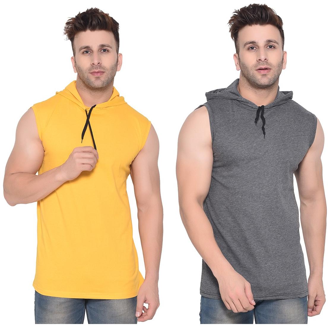 

Geum Men Yellow Grey Slim fit Cotton Blend Hood T-Shirt - Pack Of 2