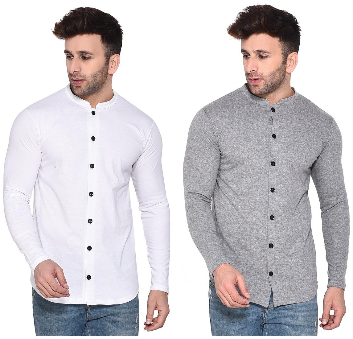 

Geum Men White Grey Solid Regular Fit Casual Shirt
