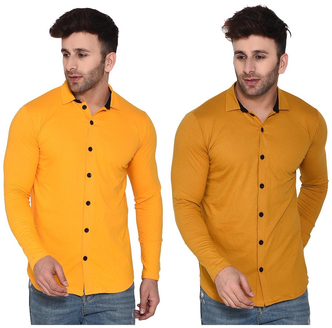 

Geum Cotton Blend Solid Yellow MustardColor Casual Shirt For Men (Pack Of 2)