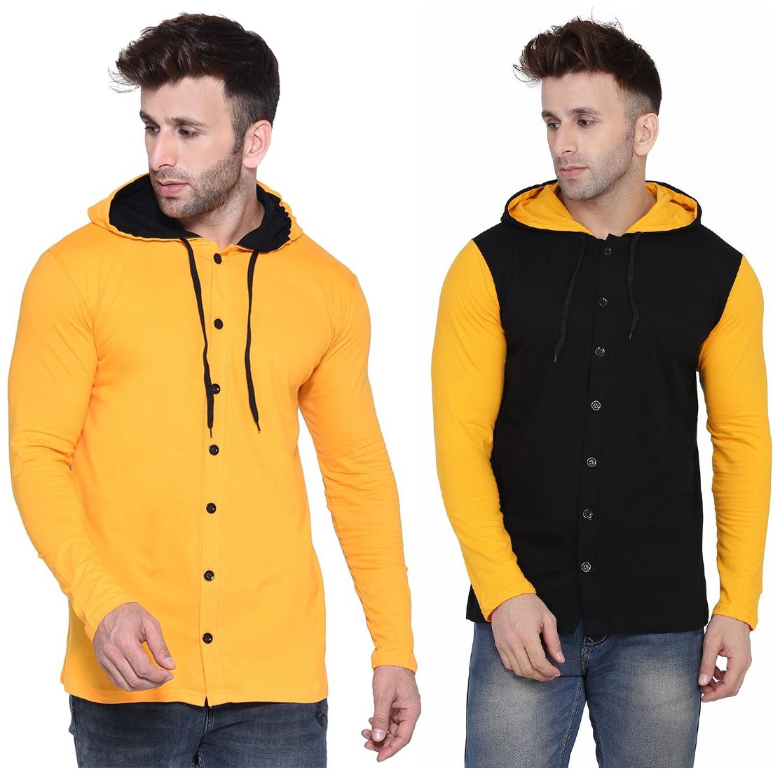 

Geum Men Yellow Black Slim fit Cotton Blend Hood T-Shirt - Pack Of 2