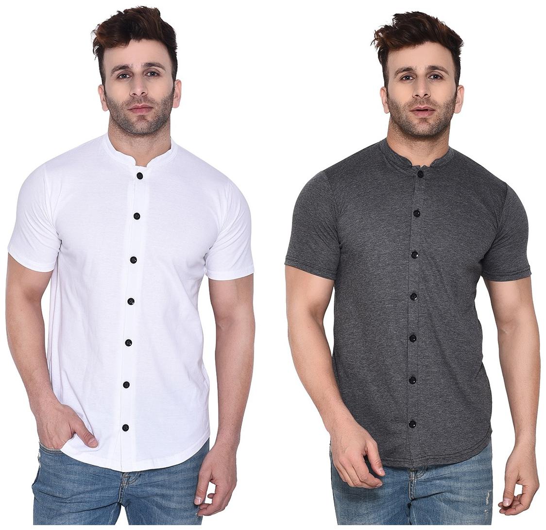 

Geum Men White Grey Solid Regular Fit Casual Shirt