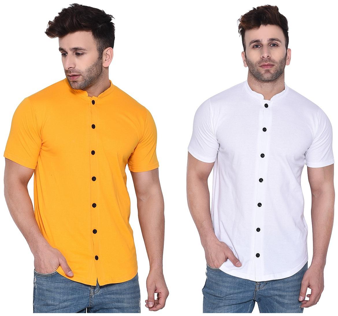 

Geum Men Yellow White Solid Regular Fit Casual Shirt