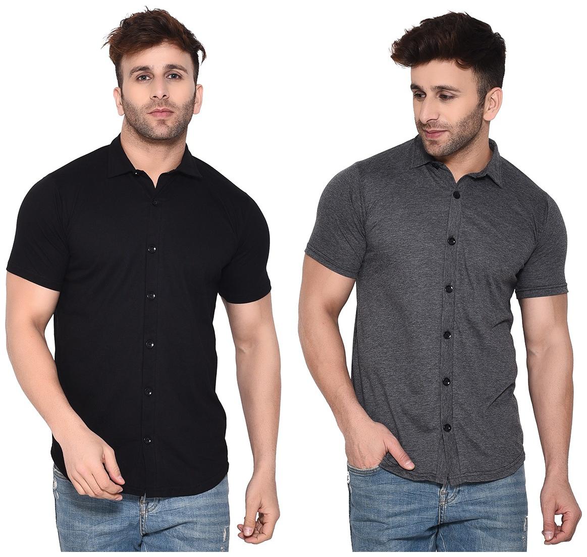 

Geum Men Black Grey Solid Regular Fit Casual Shirt