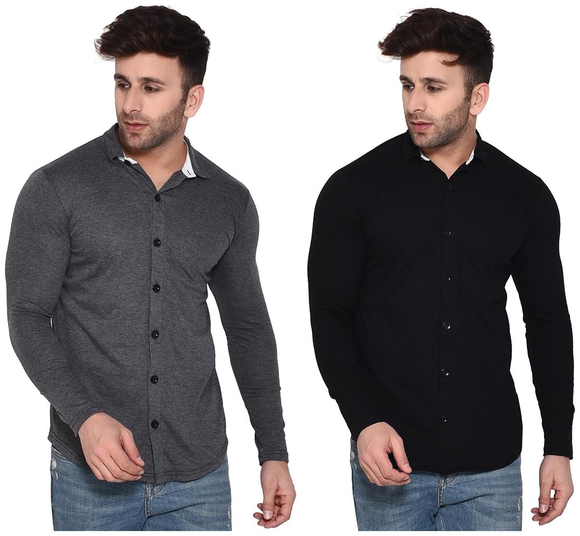 

Geum Men Grey Black Solid Regular Fit Casual Shirt