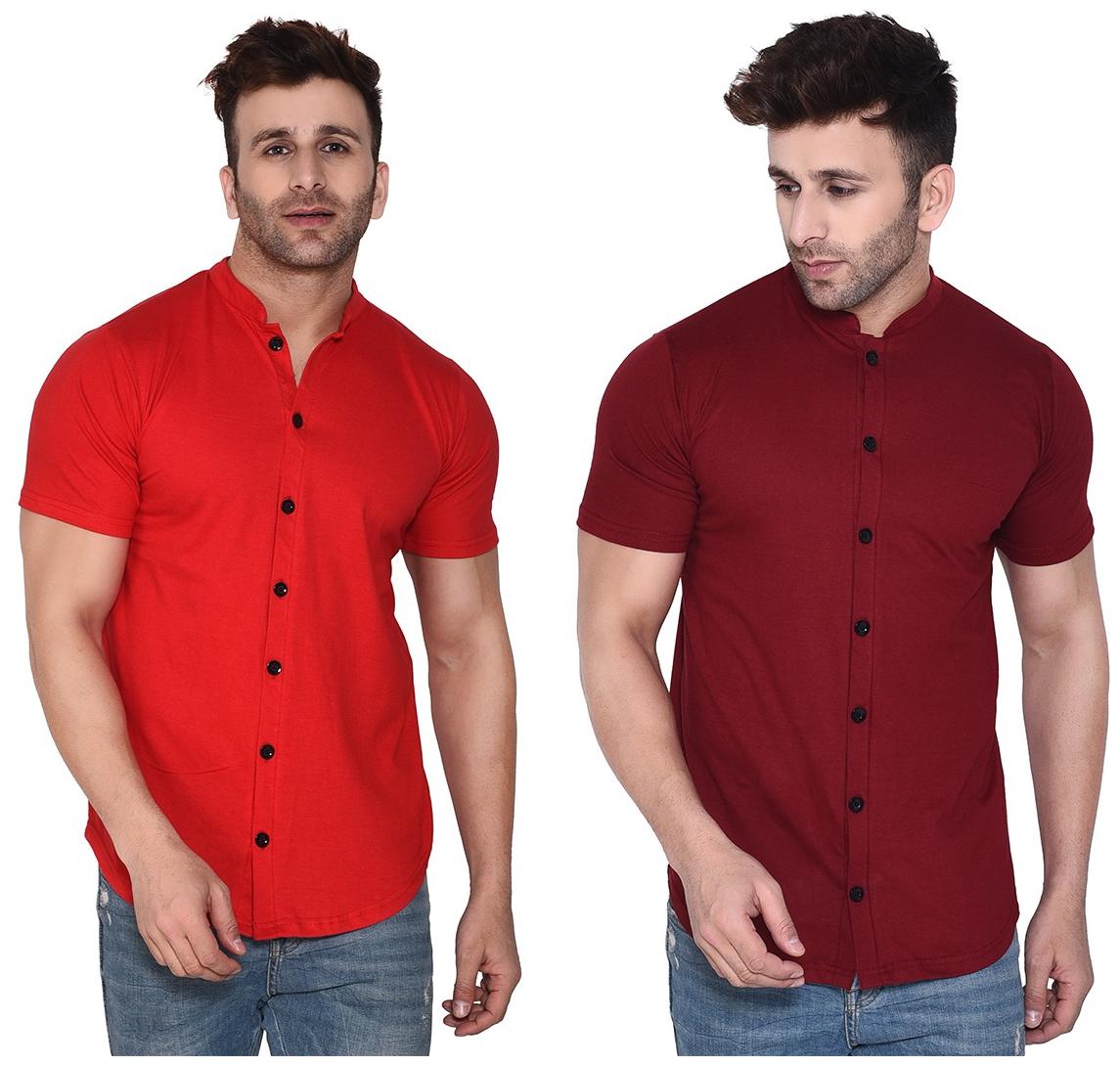 

Geum Men Red Maroon Solid Regular Fit Casual Shirt