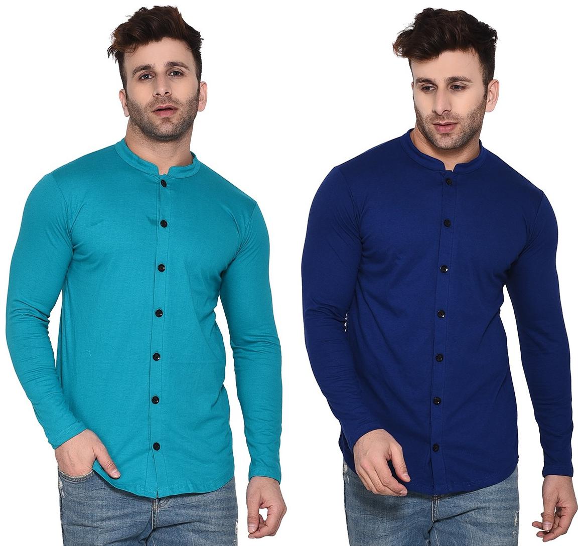 

Geum Cotton Blend Solid Turquoise Blue Color Casual Shirt For Men (Pack Of 2)