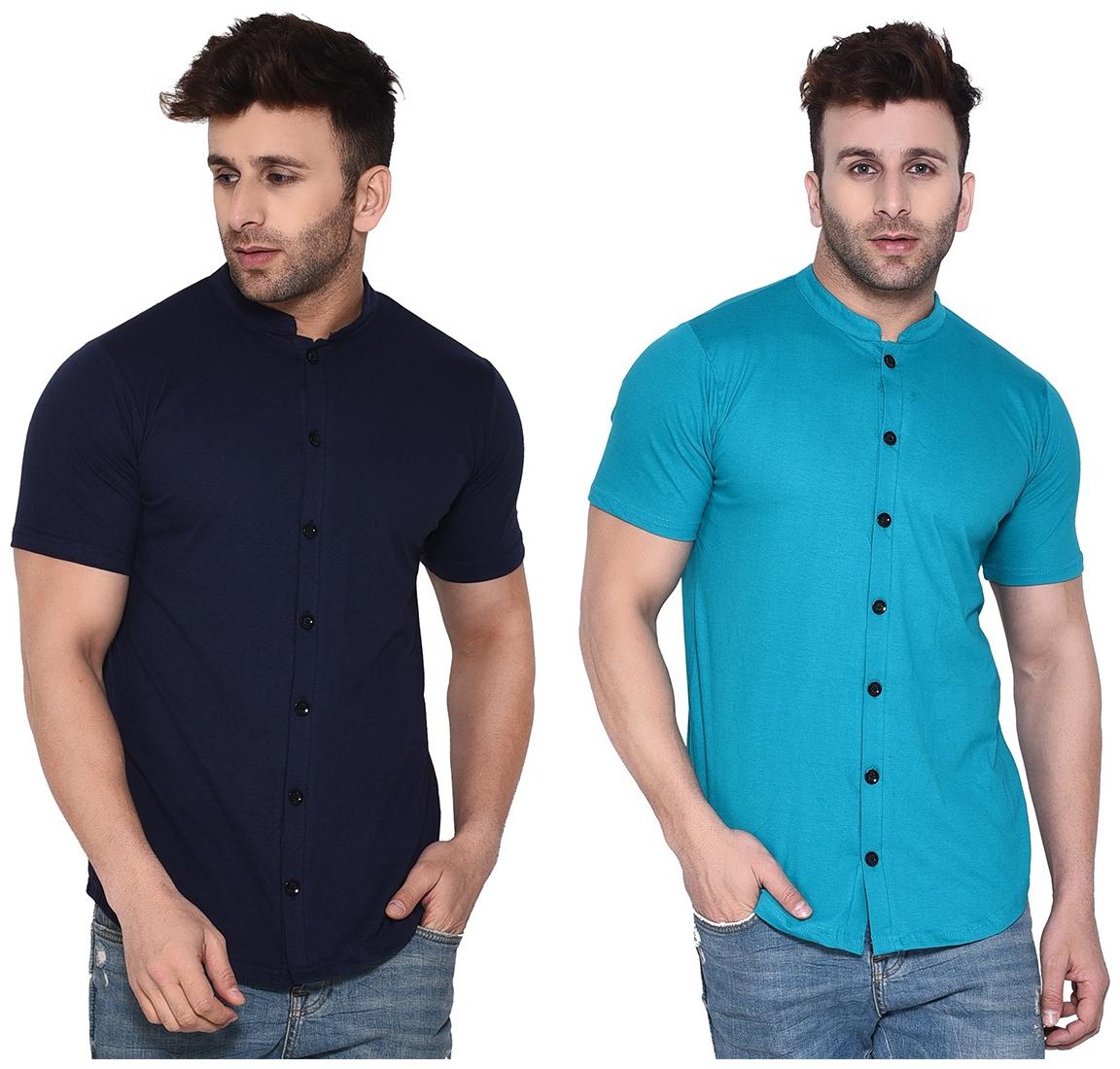 

Geum Cotton Blend Solid Blue Turquoise Color Casual Shirt For Men (Pack Of 2)