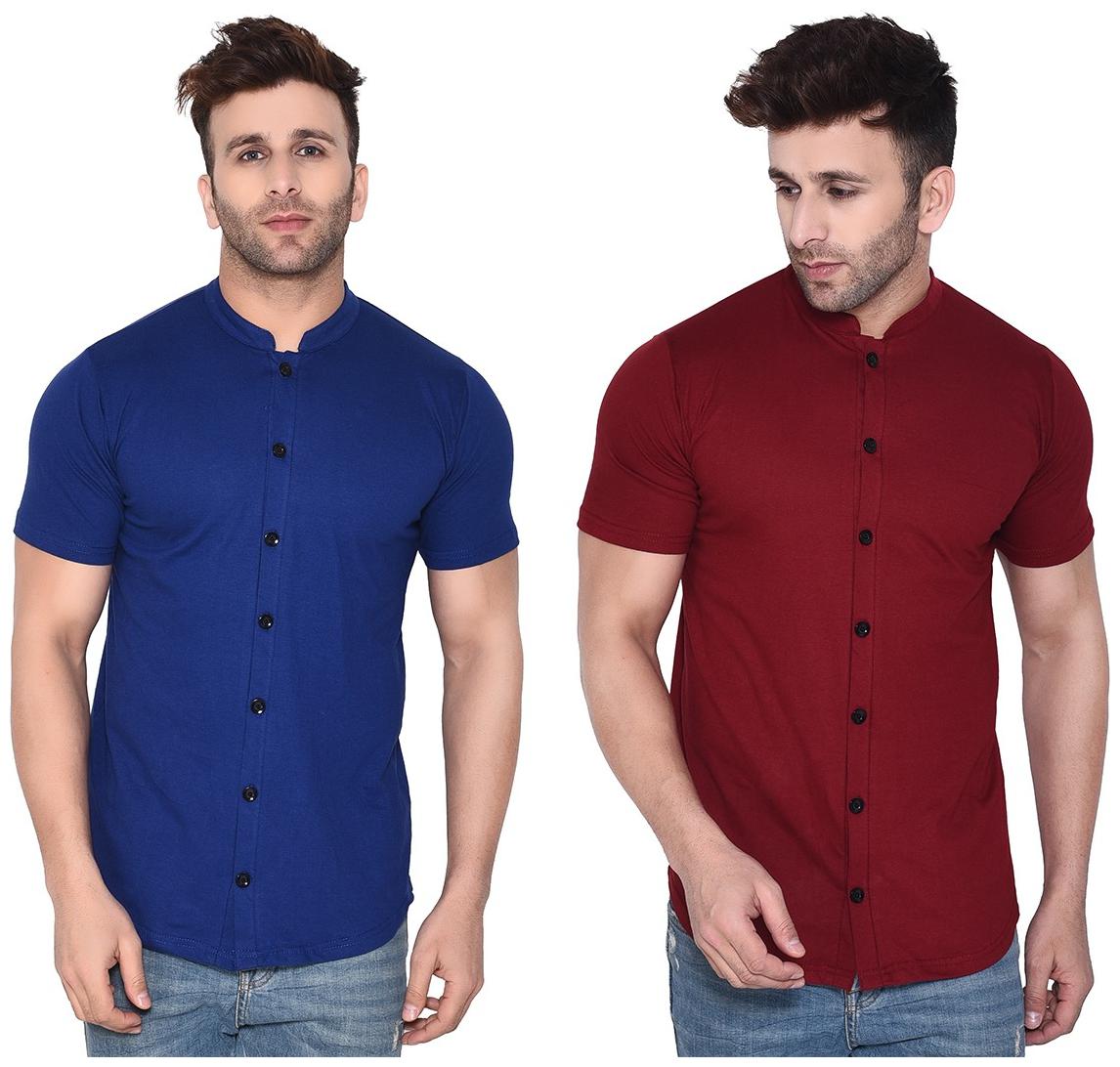 

Geum Men Blue Maroon Solid Regular Fit Casual Shirt