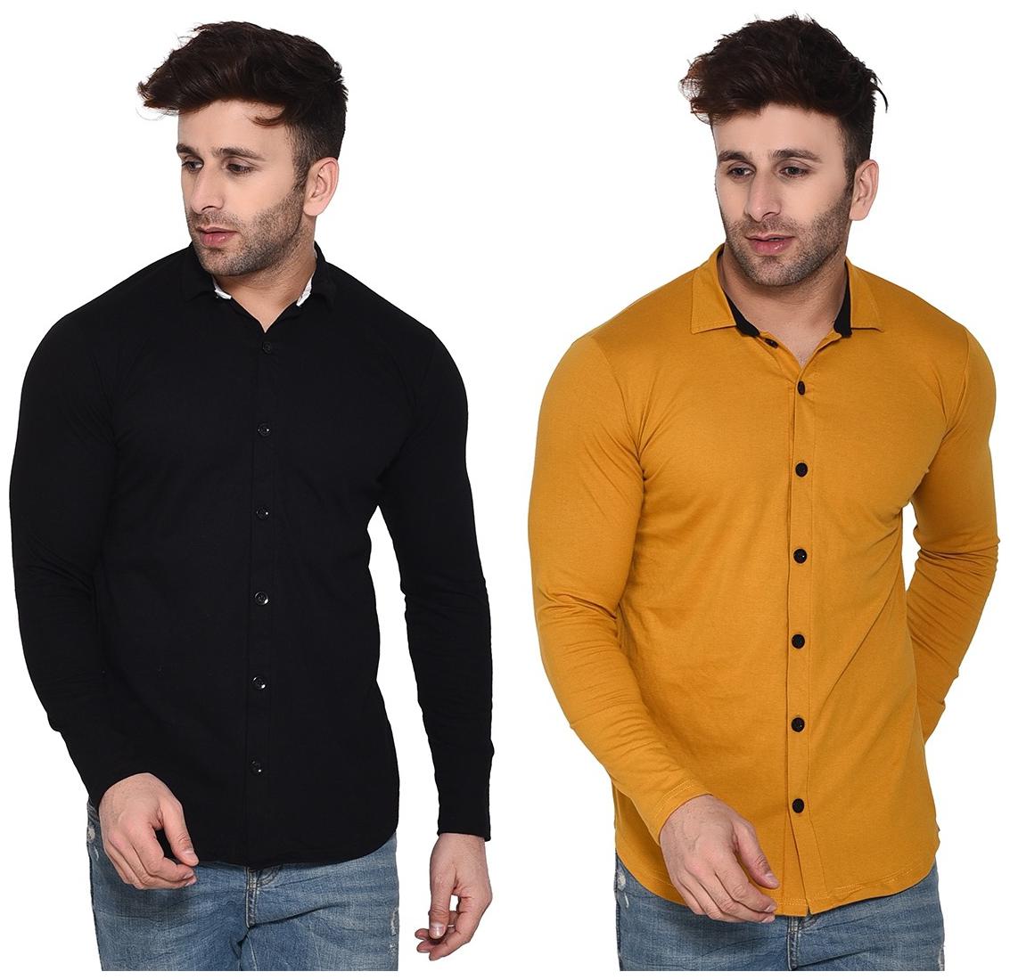 

Geum Cotton Blend Solid Black MustardColor Casual Shirt For Men (Pack Of 2)