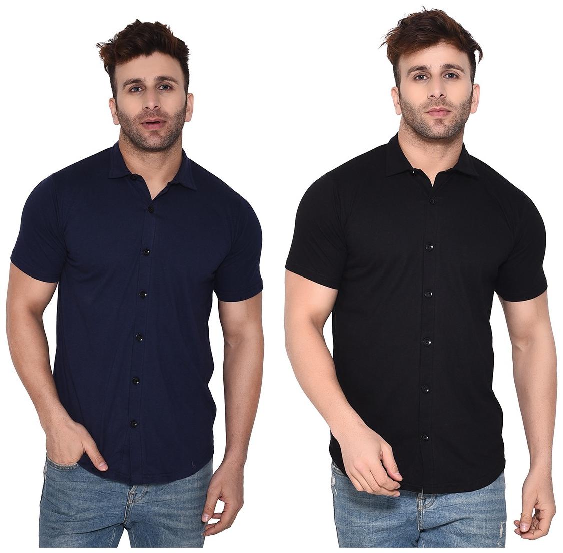 

Geum Men Blue Black Solid Regular Fit Casual Shirt