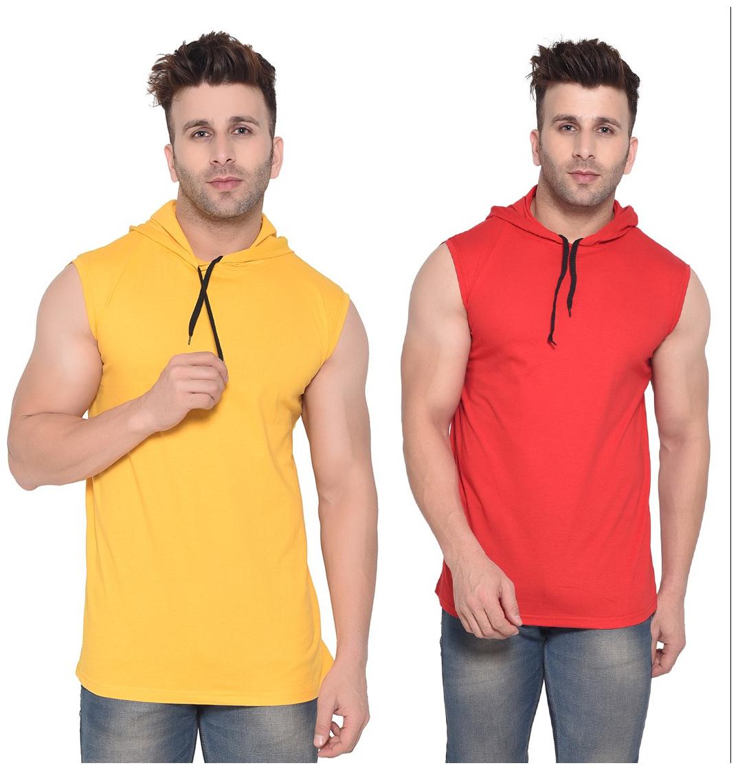 

Geum Men Red Yellow Slim fit Cotton Blend Hood T-Shirt - Pack Of 2