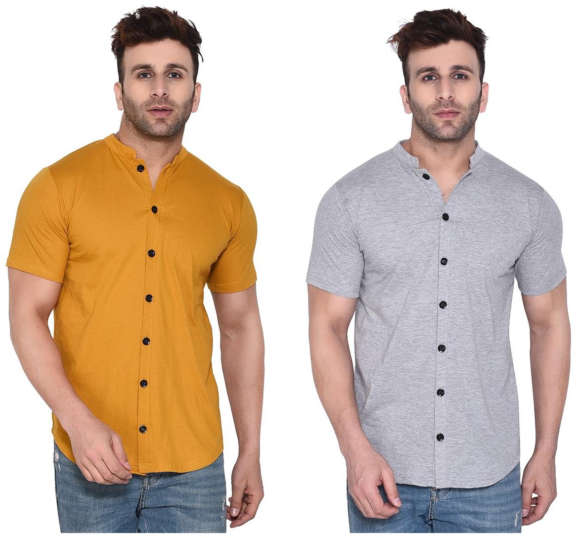 

Geum Cotton Blend Solid Mustard Grey Color Casual Shirt For Men (Pack Of 2)