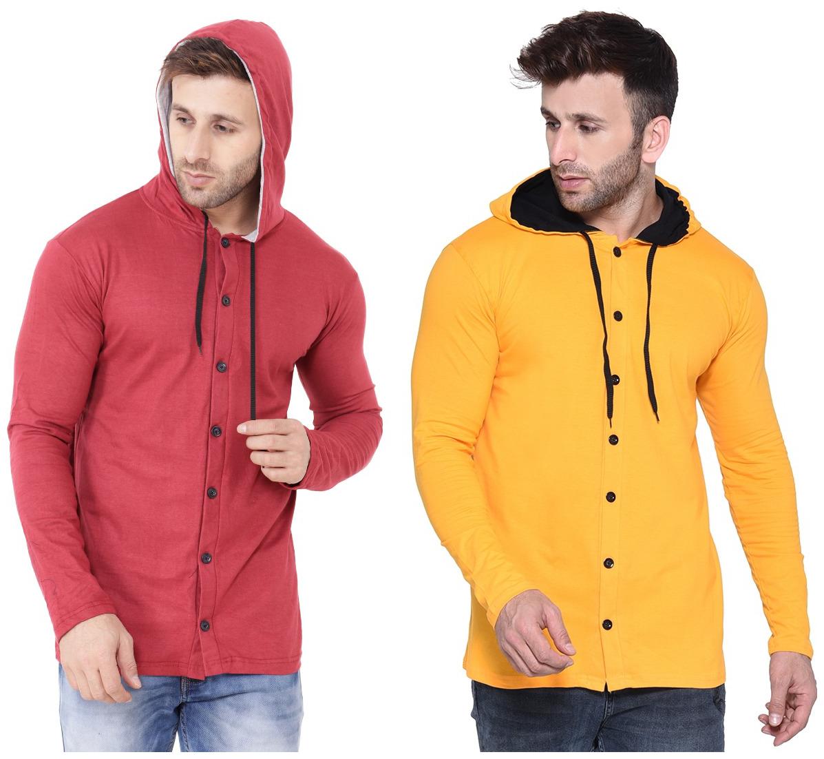 

Geum Men Maroon Yellow Slim fit Cotton Blend Hood T-Shirt - Pack Of 2