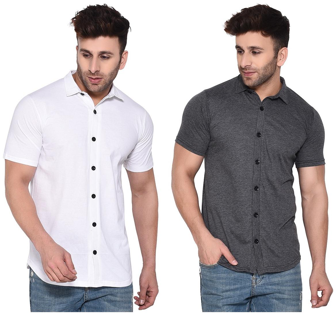 

Geum Men White Grey Solid Regular Fit Casual Shirt
