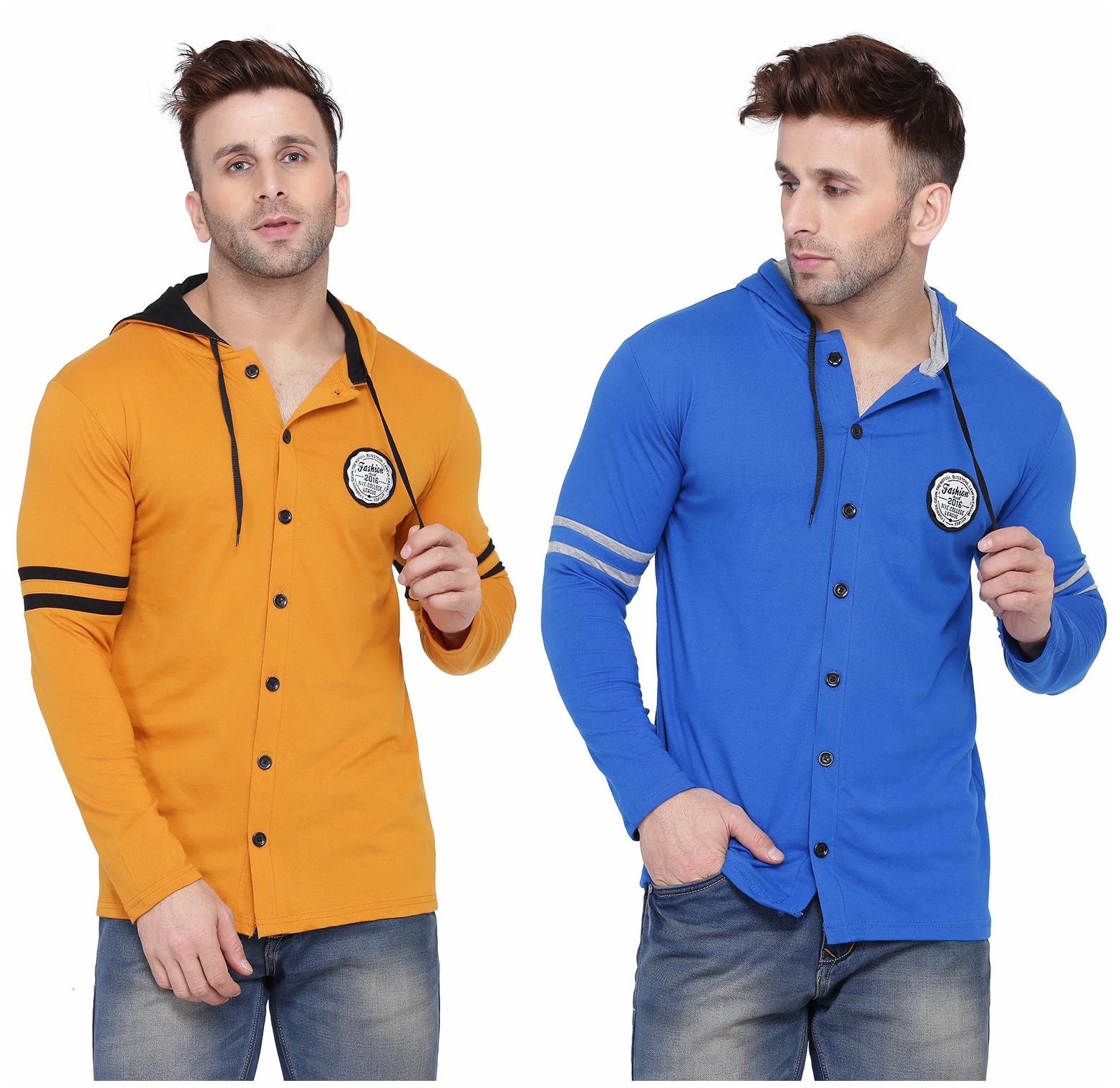 

Geum Men Yellow Blue Slim fit Cotton Blend Hood T-Shirt - Pack Of 2